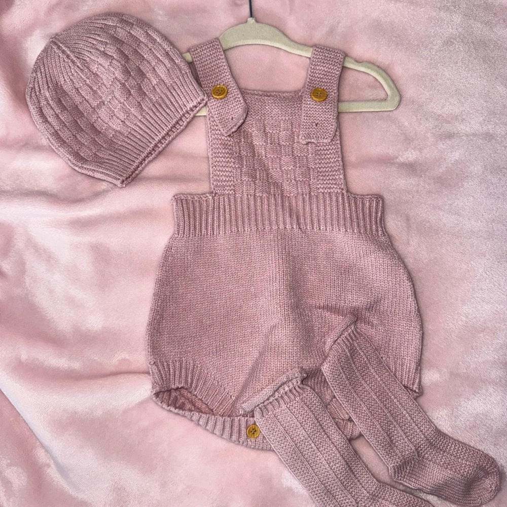 Pink Knit Baby Outfit Set